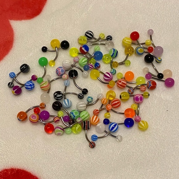 UV ACRYLIC BALL STEEL BARBELL BELLY BUTTON RING SET OF 57 - Picture 2 of 7